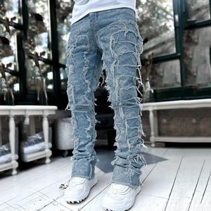 Jeans pour hommes Creative Glands Décoration Coupe droite Hommes Casual Moyen Stretch Street Style Denim Pantalon pour toutes les saisons