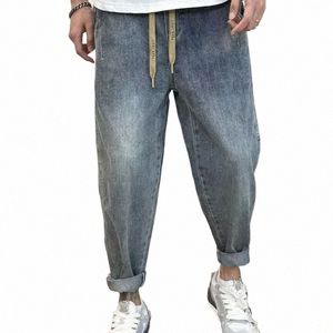 Jeans pour hommes Cropped Man Cowboy Pantalon Pantalon bleu clair Harem Designer Cott Baggy Plus Taille Regular Korean Fi Soft Loose z0vJ #