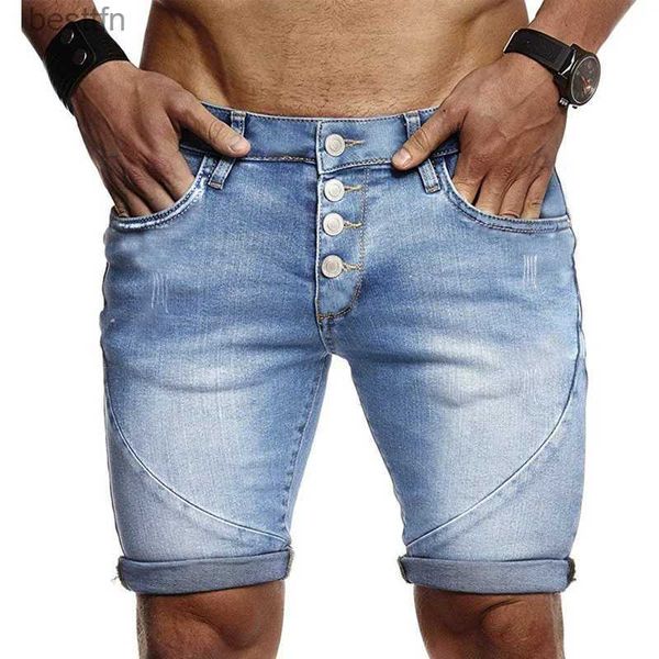 Pantalones vaqueros para hombres Moda transfronteriza y comercio exterior Nuevos pantalones cortos de mezclilla azul europeos y americanos perforados finos de verano para hombres L231208