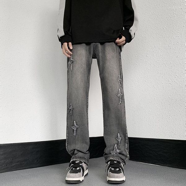 Jeans pour hommes Cross Destroyed Washed Baggy Mode Homme Streetwear Hip Hop Ripped Global Casual Loose Straight Leg Denim Pantalon