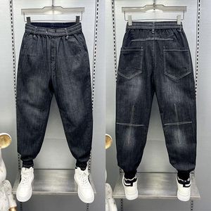 Pantalones vaqueros para hombre Patrón cruzado Harem Moda Hip -Hop Streetwear Pantalones anchos de pierna ancha Ropa de marca de alta calidad