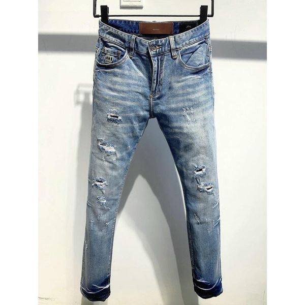 Pantalones vaqueros para hombre con bordado de corona, pantalones pitillo para hombre, primavera 2023, marca Hip Hop, ajustados, informales, pantalones vaqueros de mezclilla