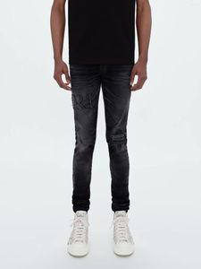 Jeans para hombre LOGOTIPO EMBELLECIDO CON CRISTAL JEAN Marca de moda para hombre Angustiado Flaco Elástico Denim Pantalones rasgados delgados Pantalones con agujeros destruidos