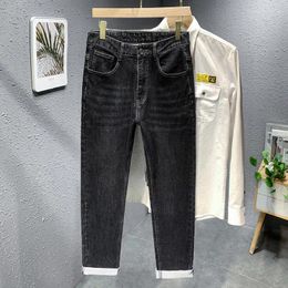 Jeans pour hommes Cumukkiyp chinois gaufré hiver épais avec élasticité et pantalon droit confortable