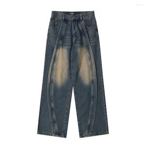Jeans pour hommes Curve rayé lavé Vintage jambe large Baggy pantalon pour hommes et femmes droite Hip Hop Y2K Denim pantalon surdimensionné