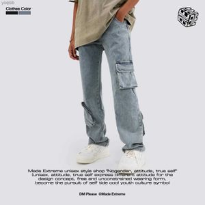 Jeans masculins surdimensionné de poche surdimensionnée jeans en orgue Sac en orgue lavé rétro straitement y2k jeans unisexe stylel2404