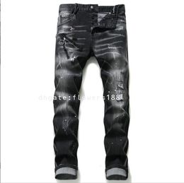 Heren jeans d twee zwart grijs gelakte gat wilde wilde European Amerikaanse editie ritssluiting decor gepersonaliseerd nieuwe jeans mannen tweede vierkant rood