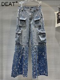 Jeans para hombres Deat Vintage gradiente agujero cremallera diseño dividido para mujeres bolsillos de un solo botón pantalones de mezclilla 2023 moda de otoño 11xx5655 230925
