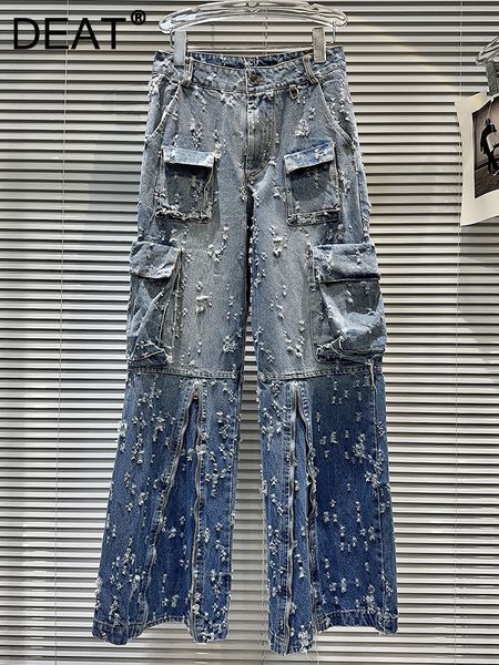 Jeans pour hommes DEAT Vintage Gradient Hole Zipper Split Design pour femmes Bouton unique Poches Denim Pantalon 2023 Automne Mode 11XX5655 230925
