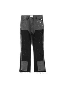 Jeans pour hommes Decal Y2K Jeans de poche pour hommes streetwear couleur d'encre mouchetée correspondant aux bords en colère mini surdimensionné article ample en denim pantalon J240328