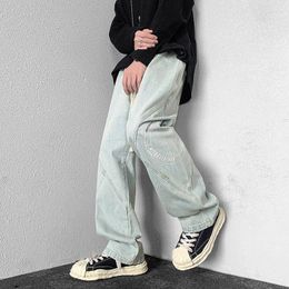 Jeans da uomo DEEPTOWN Pantaloni da uomo dritti larghi Streetwear Pantaloni in denim hip-hop Pantaloni casual neri blu Primavera coreana stampata vintage maschile