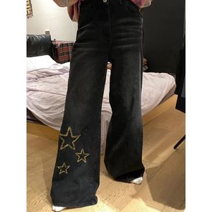 Jeans para hombre Deeptown Star Girls Y2k Harajuku Jean Black Grunge Denim Pantalones Streetwear Baggy Wide Leg Casual Pantalones 90s Estética 230807