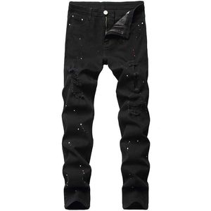 Jeans pour hommes Denim Design mode laque pied pantalons décontractés Stretch coupe régulière noir Long nouveau quatre saisons grande taille Y2303