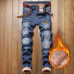 Jeans pour hommes denim denim Hole de haute qualité déchiré pour les hommes automne hiver plus velours hip hop punk streetwear dorp 230211