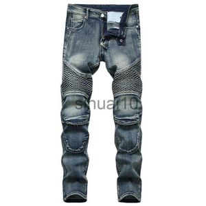 Jeans pour hommes Denim Designer MOTO BIKE Jeans de moto droits pour hommes Taille 42 Automne Printemps Punk Rock Streetwear Équitation Genouillère Pantalon J230728