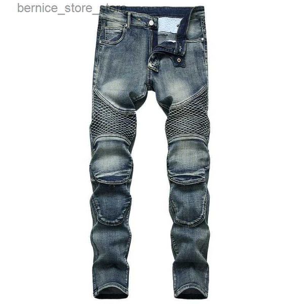 Jeans pour hommes Denim Designer MOTO BIKE Jeans de moto droits pour hommes taille 42 automne printemps Punk Rock Streetwear équitation genou garde pantalon Q231213