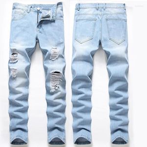 Männer Jeans Denim Loch 2023 Gerade Hosen Sommer Dünne Ruinierte High-end Casual Hosen Plus Größe