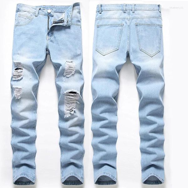 Jeans para hombres Denim Hole 2023 Pantalones rectos Verano Pantalones casuales arruinados delgados Tallas grandes