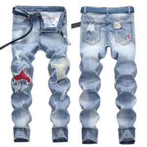 Jeans pour hommes en jean jeans Barbe Effet Pantalon de mode occasionnel plus taille Moyen Mentide Men Retro Hip Hop Party Strt Large Taille T240428