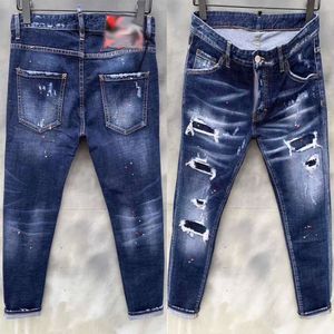 Herenjeans denim jeans blauw zwarte gescheurde broek beste versie skinny gebroken Italiaanse stijl fiets motorfiets rock jean