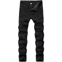Jeans pour hommes Denim Jeans Design Mode Laque Pied Pantalon Décontracté Stretch Regular Fit Noir Long Jeans Hommes Quatre Saisons Plus La Taille 230316