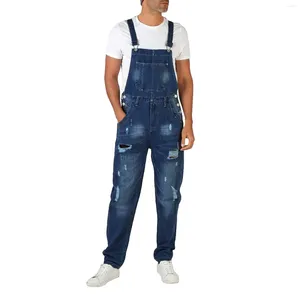 Combinaison jean en jean pour hommes, multi-poches, bretelles réglables, à la mode, fesses déchirées, combinaisons masculines Ropa Hombre