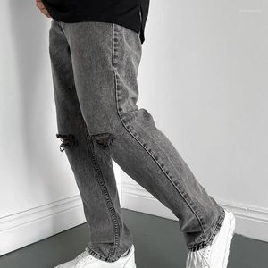 Jeans pour hommes Denim Loose Genou Hole Cut Casual LooseMen's Paint Cover Ripped Straight