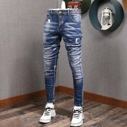 Jeans pour hommes Denim Hommes Automne Slim Fit Marque de mode Haute Qualité Bleu Perforé Splash Pantalon Skinny Erkek Jean Pantolon313x