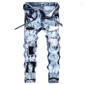 Jeans pour hommes Denim Pantalons Blue Street Punk Hole Crayon pour hommes Hommes Casual Slim Moto Biker Ripped