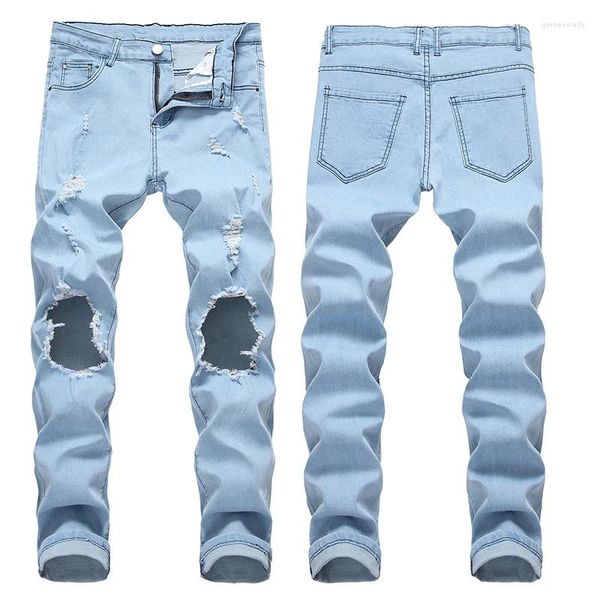 Jeans pour hommes pantalons en jean ruiné pantalons européens et américains trou déchiré droit coupe régulière été grande taille