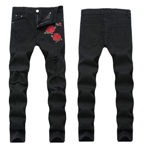 Jeans pour hommes Denim Patchwork Floral longueur genou déchiré vente directe mode