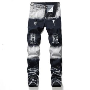 Jeans pour hommes Denim Ripped White Tide Pantalon 2022 Pantalon élastique européen et américain Quatre saisons grande taille