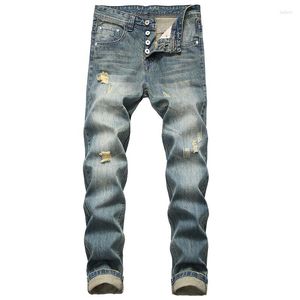 Heren jeans denim verpest het klassieke tide merk mode los rechte retro lang vier seizoen gescheurd groot formaat