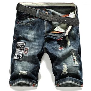 Jeans pour hommes Denim Shorts Hommes Ripped Marée Pantalon à cinq points Stretch Slim Fit Petits pieds Été Brodé Empilé Skinny