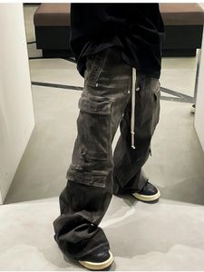 Jeans masculin denim fumé gris gris lourd lavage sale lavage de cargaison de cargaison de cargais