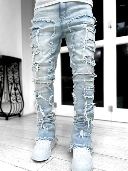 Jeans pour hommes Denim Pantalon droit Europe et États-Unis Street Fashion Patch élastique Personnalité Tendance Hommes