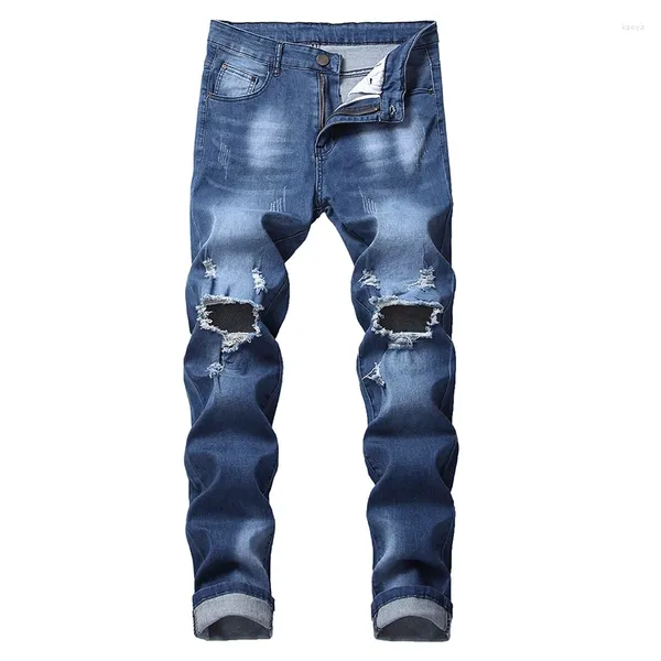 Jeans para hombres Denim Tide Marca Moda Retro Agujero Regular Ajuste Recto Personalidad Parche Juventud Mendigo Pantalones Tamaño grande