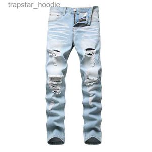 Jeans pour hommes Pantalon en denim droit lavé avec des trous déchirés plissés bouton skinny biker jeans bleu 2020 slim fit jeans hommes pantalons X0621 L230918