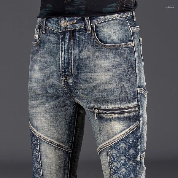 Jeans para hombres Diseño Cool Hip Hop Cremallera personalizada Moda Retro Bordado Pantalones largos Marca Slim Plus Tamaño