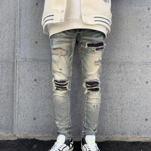Jeans pour hommes Design High Street Fashion Hommes avec trou Faire vieux Slim Ripped Patched Hip Hop Denim Pantalon en détresse