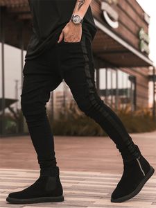 Heren jeans ontwerp vintage mode slanke fit broek zwarte kant streep denim broek hiphop streetwear maat 32 34 230211