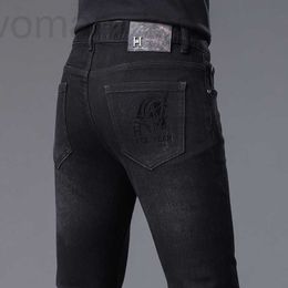 Jeans pour hommes Designer 2023 Automne Épais Boutique Slim Fit Pieds Élastique Casual Mode Hong Kong Edition H-Brand CR04