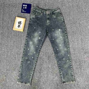 Jeans voor heren designer 2023 herfst/winter nieuwe presbyopie geest kerel slim fit rechte pijpen mesh rood dezelfde stijl broek WIZH AZN9 L8HG