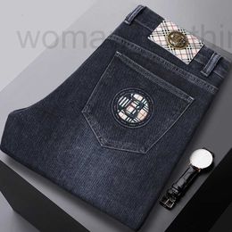Heren Jeans Designer 2023 Herfst/Winter Dikke Slim Fit Rechte Mid Taille Casual Business Leisure Elastisch Merk 3QH5