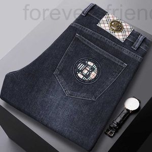 Heren jeans ontwerper 2023 herfst/winter dik voor bedrijf van middelbare leeftijd los rechte elastische high taille diepblauwe casual broek 3m2v