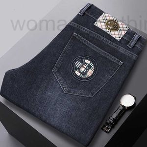 Heren jeans ontwerper 2023 herfst/winter dikke dikke slanke rechte midden taille casual zakelijke bevel elastisch merk 3qh5