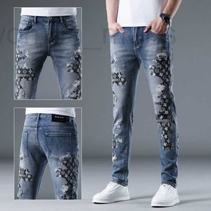 Heren jeans ontwerper 2023 lente/zomer nieuw modemerk gedrukt voor gepersonaliseerd wasbaar elastisch slanke fit kleine voeten broek mannen kc04