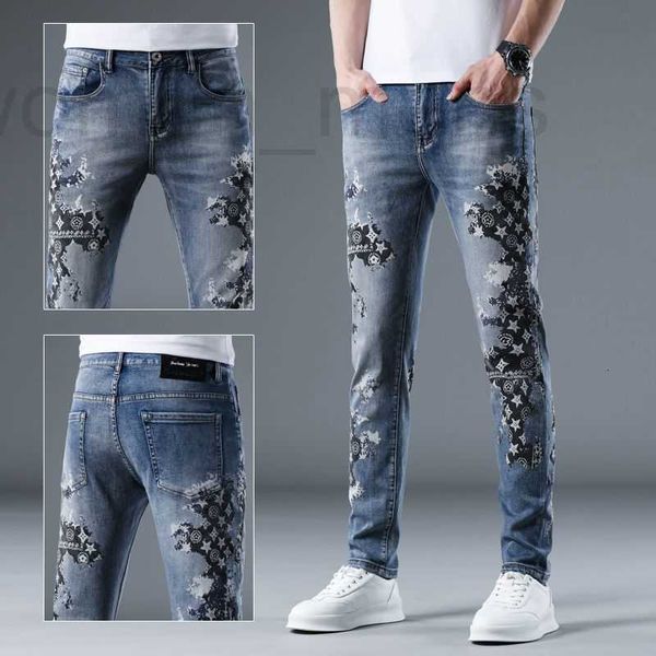 Designer en jeans masculin 2023 Spring / été Nouvelle marque de mode imprimée pour pantalon slim élastique élastique élastique personnalisé Pantalon Men KC04