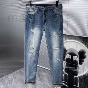 Designer de jeans masculin 2024 printemps et automne Nouvelle lettre lavée classique imprimer élastique slim slim small jeans droit pour hommes ntoa