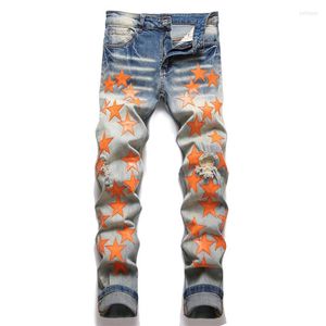 Jeans pour hommes Designer Étoile à 5 branches Imprimé numérique Hommes Slim Body Flower Pantalons Mode Stretch Crayon Pantalon Déchiré Pour Hommes